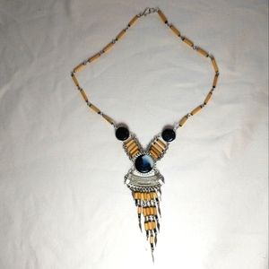 Handmade Wood and Silver Beaded Necklace